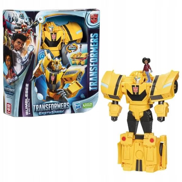 Transformers EarthSpark Bumblebee Spin Changer, Mo Malto figure, ages 6+