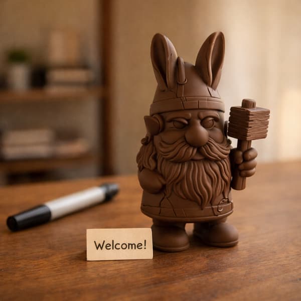 GNOME FIGURINE WITH RABBIT EARS AND A SIGN – STANDING, VARIOUS COLOURS
