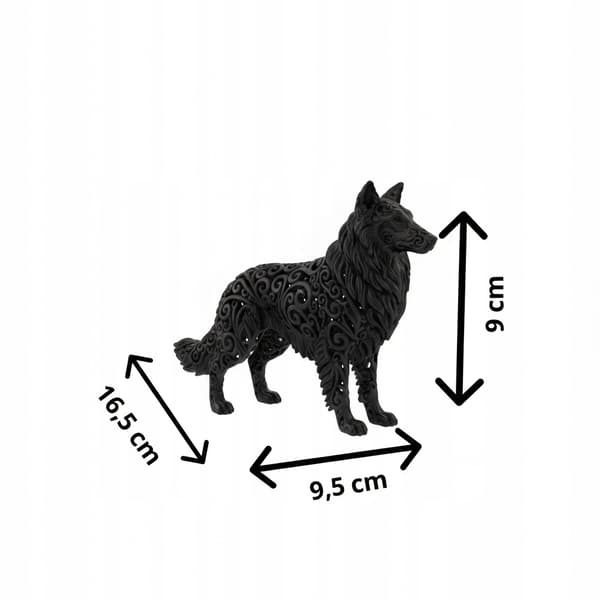DECORATIVE FIGURINE: LYING ROUGH COLLIE DOG, OPENWORK, MULTICOLOURED