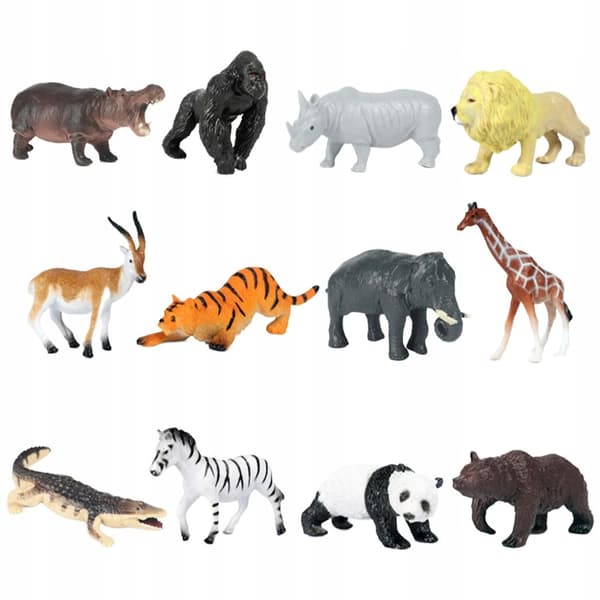 12 pieces: Animals – Jungle Figures: Antelope, Giraffe, Lion, Crocodile, Zebra