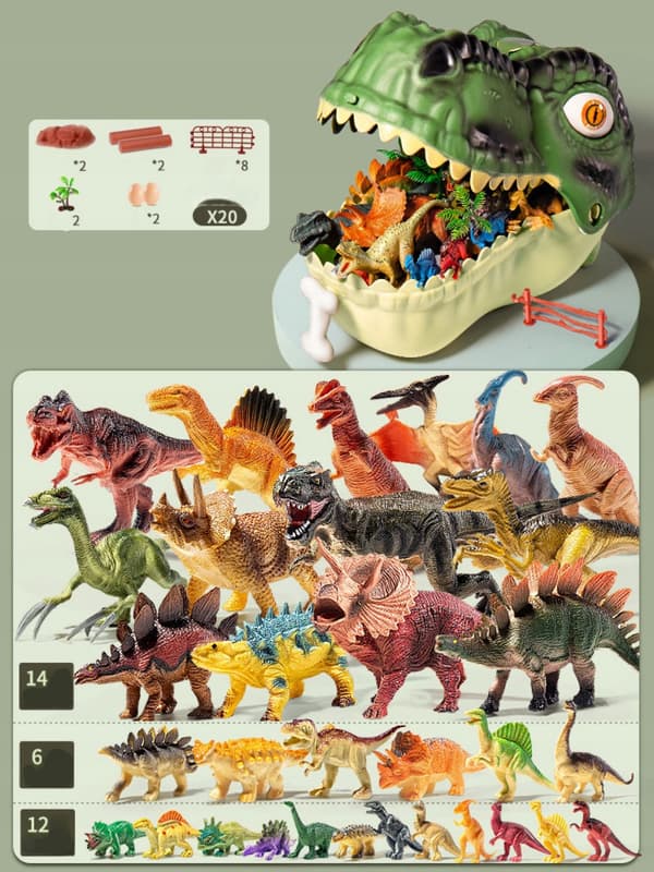 DINOSAUR FIGURINES, 52-PIECE BOX, T-Rex Head, GIFT SET
