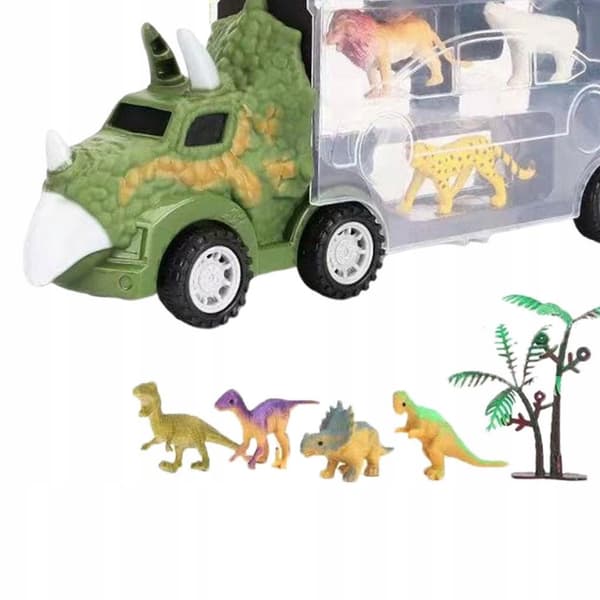 Transport truck with 4 mini plastic animals – Pull Short Triceratops play set