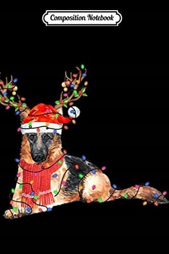 Composition Notebook: German Shepherd, Santa Hat, Reindeer, Christmas Lights, Chris
