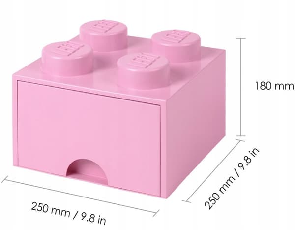 LEGO 4-DRAWER BRICK STORAGE BOX, 2x2 BRICK CONTAINER, LARGE LIGHT PINK BOX