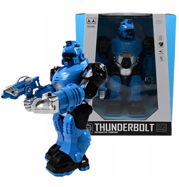 ROBOT WALKS, SHOOTS, GLOWS – BLUE FIGURINE