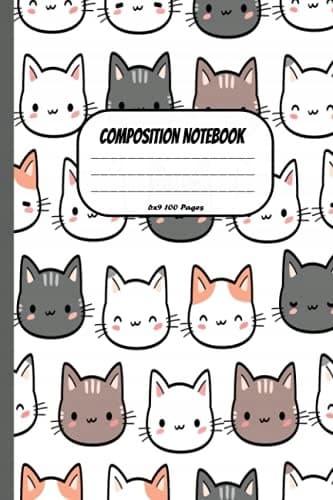 COMPOSITION NOTEBOOK: Cute cat for cat lovers, Wide-ruled Cat-themed Notebook
