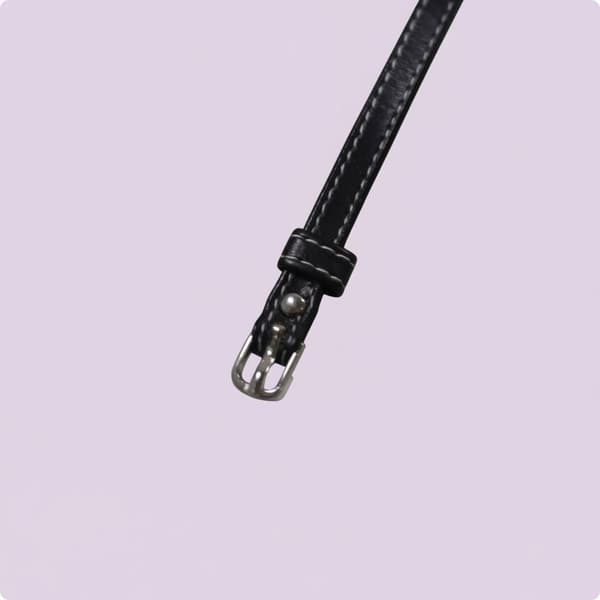 Miniature 1/6 scale belt with stitched edging – Black Silver Buckle W-line