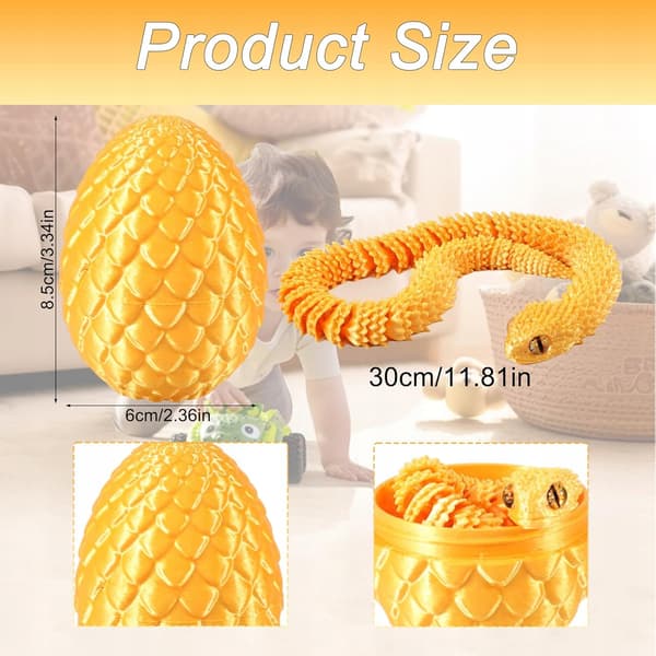 3D SNAKE IN AN EASTER EGG, PRINTED, 30 CM, MOVABLE, GOLD