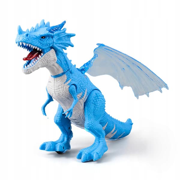 Dinosaur toy with light and sound, electronic, with blue spray paint