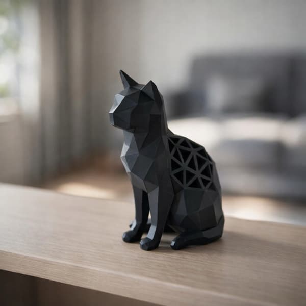 LOW-POLY CAT FIGURINE – GEOMETRIC DECORATION ON A BASE – MANY COLOURS