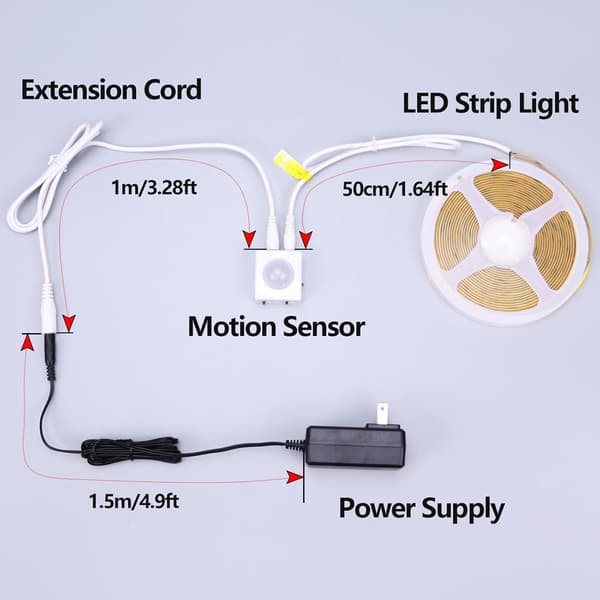 5M COB LED STRIP 12V COOL WHITE 6000K MOTION SENSOR IP20 3 MODES