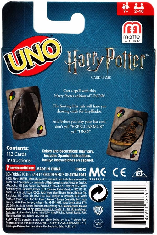 UNO HARRY POTTER Playing Cards Card Game 7+ Mattel