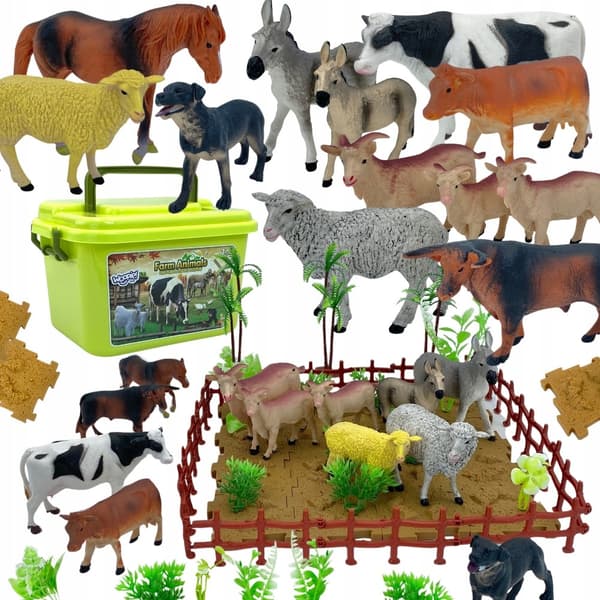 Farm Figurines Set + Storage Box, 57 pieces