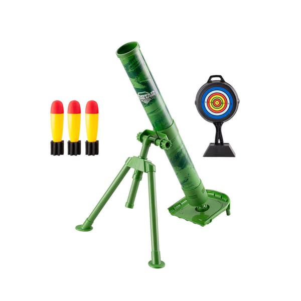 Mortar Launcher Toy Set with 3 protective foam shells, loading bucket and green rocket