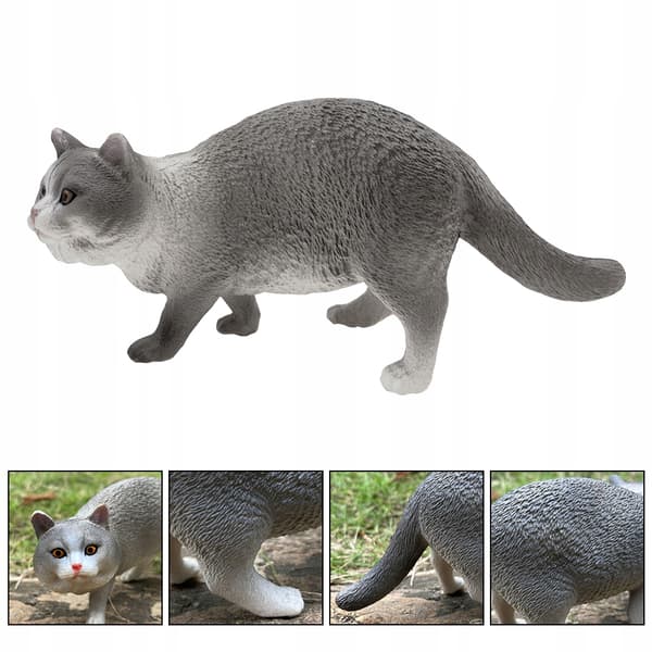 GREY CAT FIGURINE – REALISTIC TABLE DECORATION