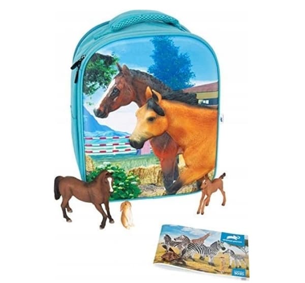 BACKPACK WITH HORSE AND RABBIT FIGURINES