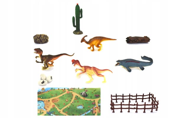 Dinosaur egg with figurines and a green mat