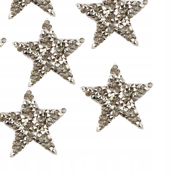 6 x 4cm Bling Star Iron-On Patches, Light Grey