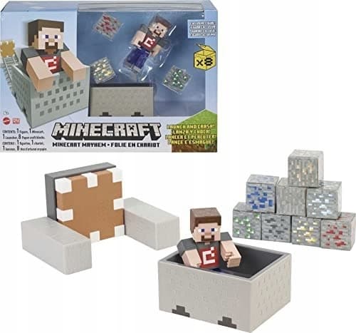 Minecraft Mayhem Minecart Steve Figurine Set
