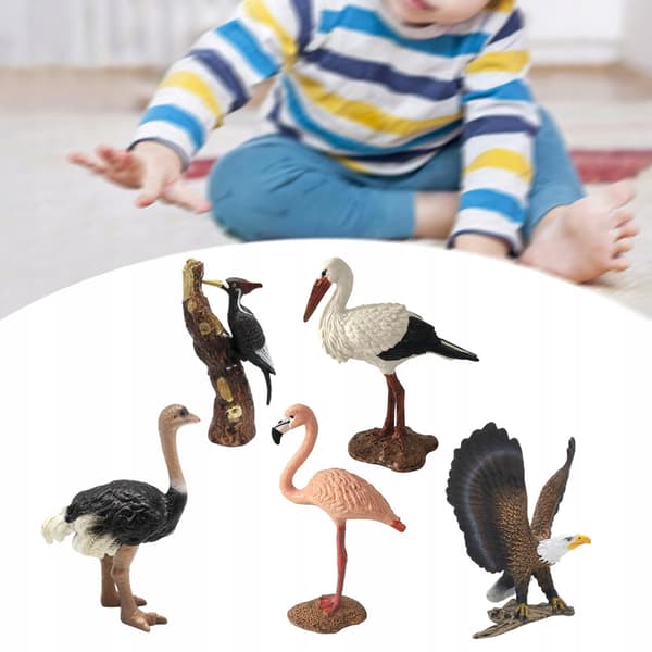 Set of 5 Handmade, Hand-painted Artificial Bird Models, Style C