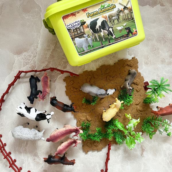 Farm Figurines Set + Storage Box, 57 pieces