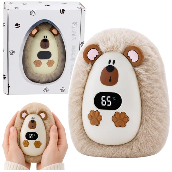Beige Rechargeable Hedgehog Plush Hand Warmer, 45°C / 55°C / 65°C
