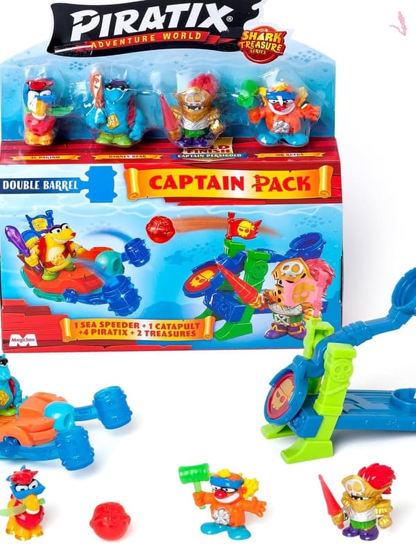 PIRATE SET WITH FIGURINES, A BOAT, A CATAPULT, FLAGS AND COINS