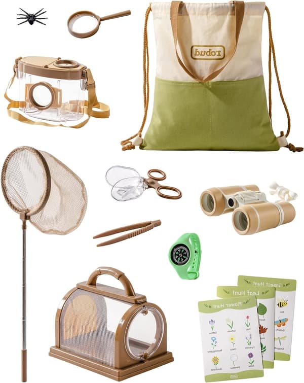 12-PIECE EXPLORER'S SET WITH BINOCULARS AND A WATCH WITH A COMPASS