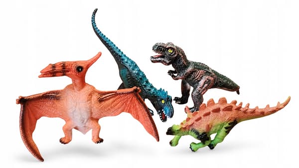 SET OF 4 RUBBER DINOSAURS, 25–30 CM, SOFT DINO FIGURES E1186 EMAJ