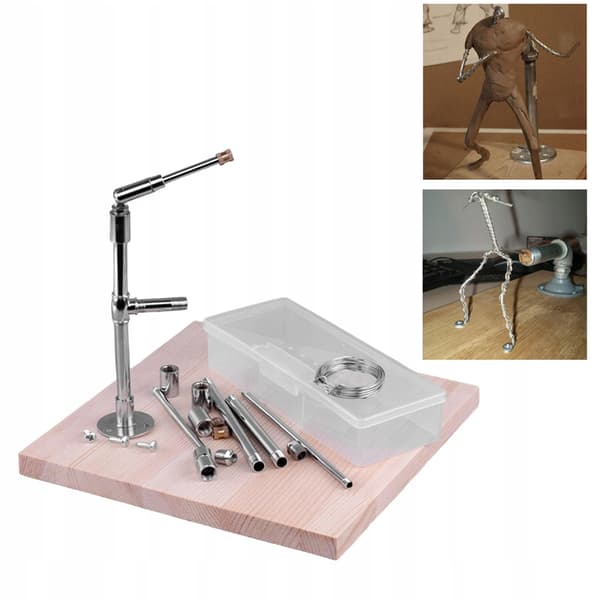 Display stand for action figures – Carved clay workbench with storage box