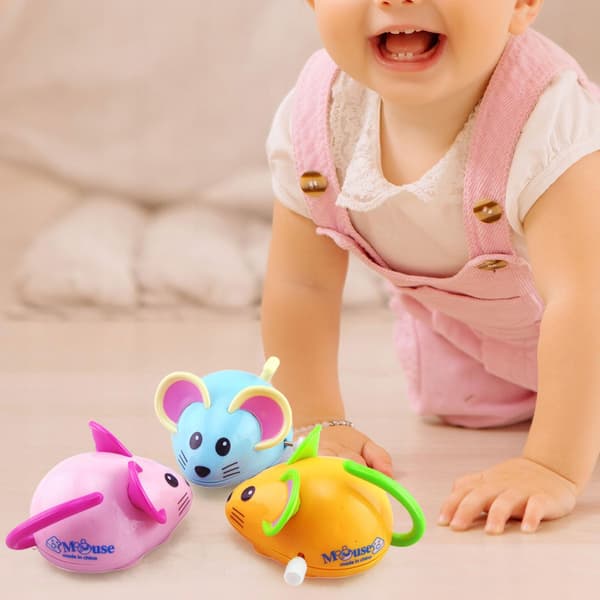 3x Clockwork Mouse Toy – Walking and Jumping Rat Toy for Easter Goody Bag Fillers
