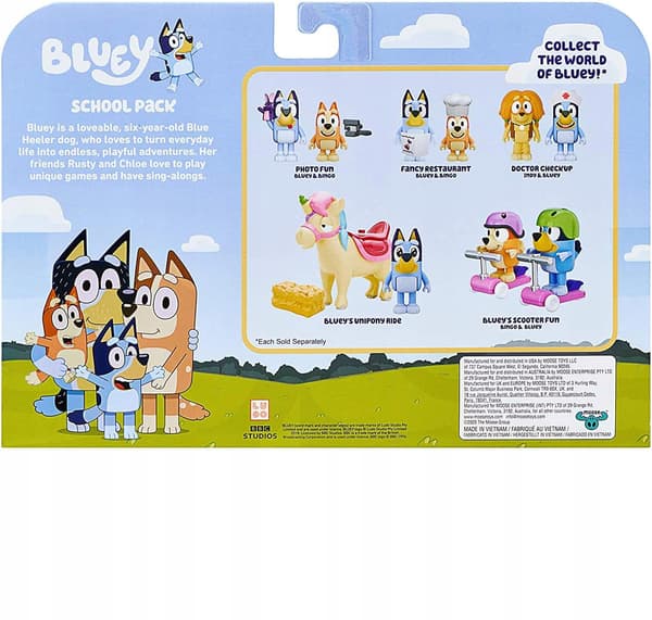 BLUEY Figure Set: SCHOOL PACK – Rusty, Chloe, Calypso and MOOSE