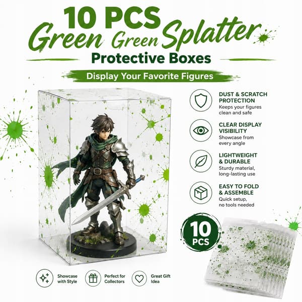 10x Transparent Protective Display Box for Figurines with a Green Effect