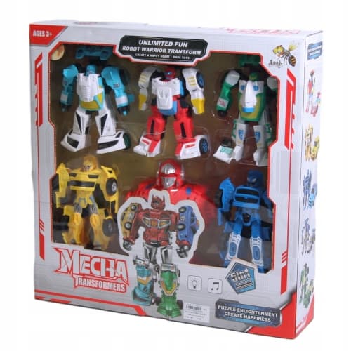 LARGE SET OF 5 SOUND-EFFECT ROBOT FIGURES THAT TRANSFORM INTO A CAR