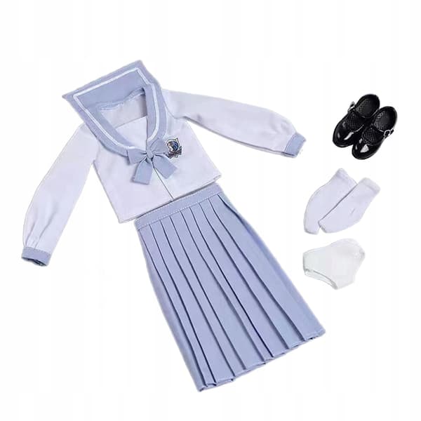1/6 Scale Figure Doll School Uniform Set – Long-sleeved Top Set, light blue