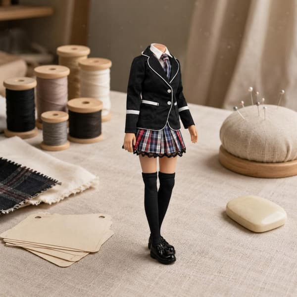 1/6 Girls’ school uniform Fitted checked school uniform White
