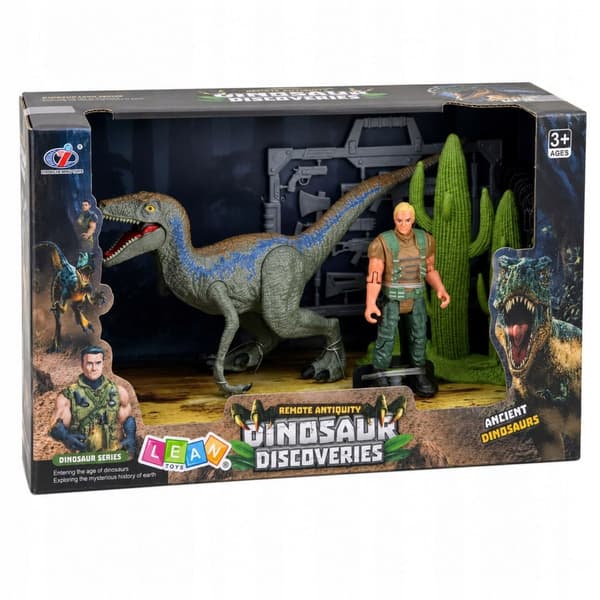 Hunting Dinosaur Set: Figurines, Movable Limbs, Net, Weapons, Accessories