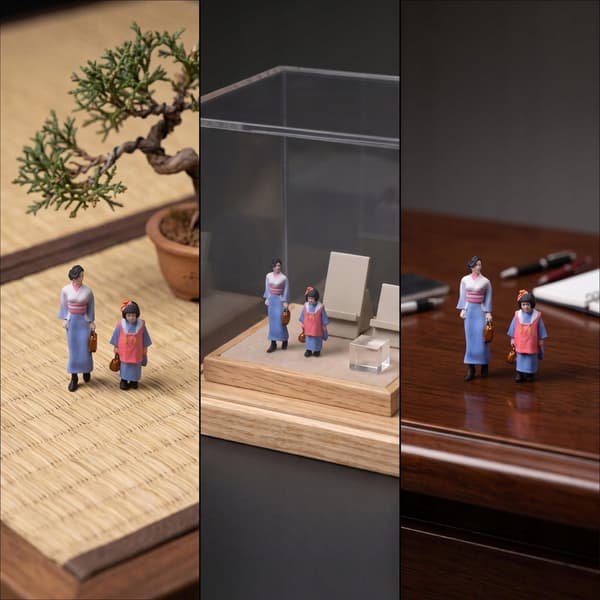 2 mother-and-daughter figurines. Based on a 1:64 scale model
