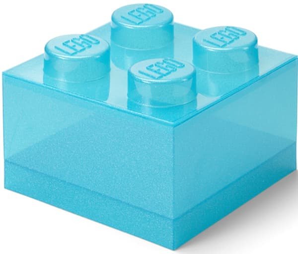 LEGO STORAGE BOX FOR BRICKS, SET OF 4, TRANSPARENT BLUE WITH GLITTER