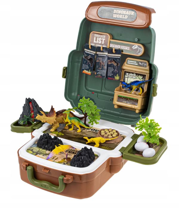 DINOSAURS – LARGE ARCHAEOLOGIST’S SET: XXL FIGURES, EGGS, VOLCANO, SUITCASE AND BACKPACK
