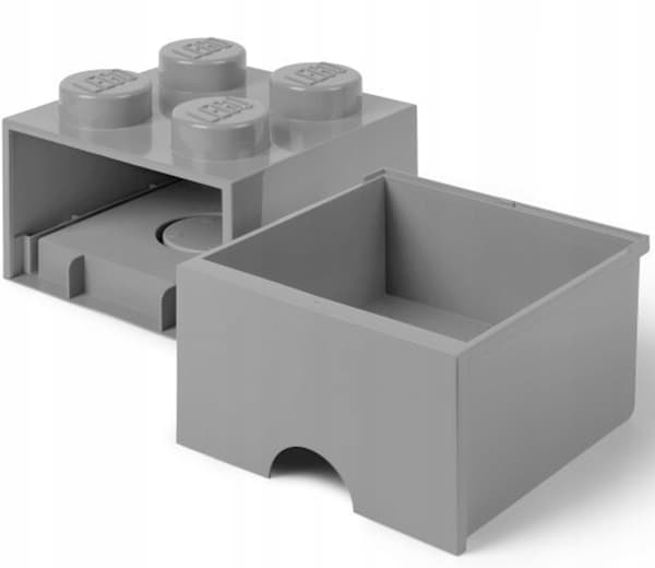 LEGO 4-Compartment Brick Storage Box with Drawer, 2x2 Container, Large Grey Box
