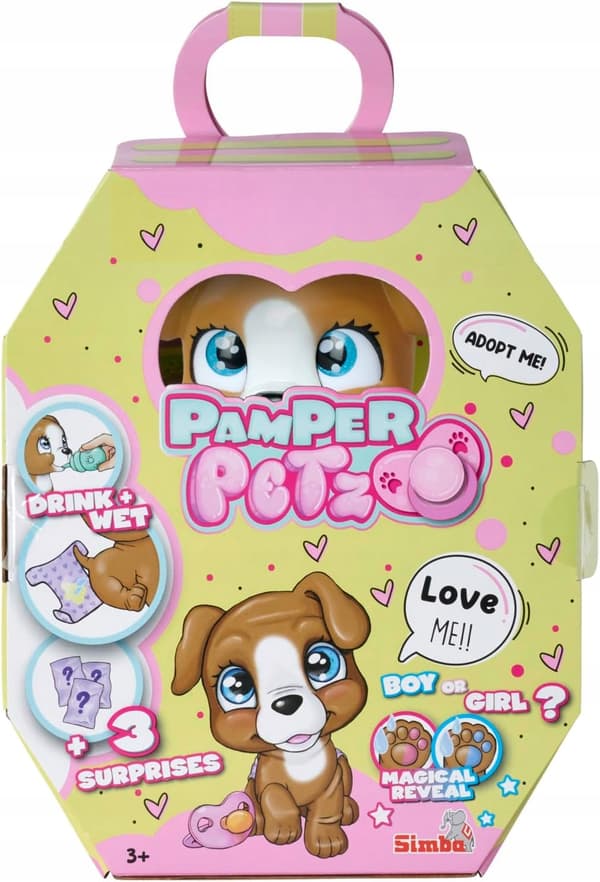 Simba DOG WITH DRINKING AND PEEING FUNCTIONS 15cm + DIAPER GANG ACCESSORIES