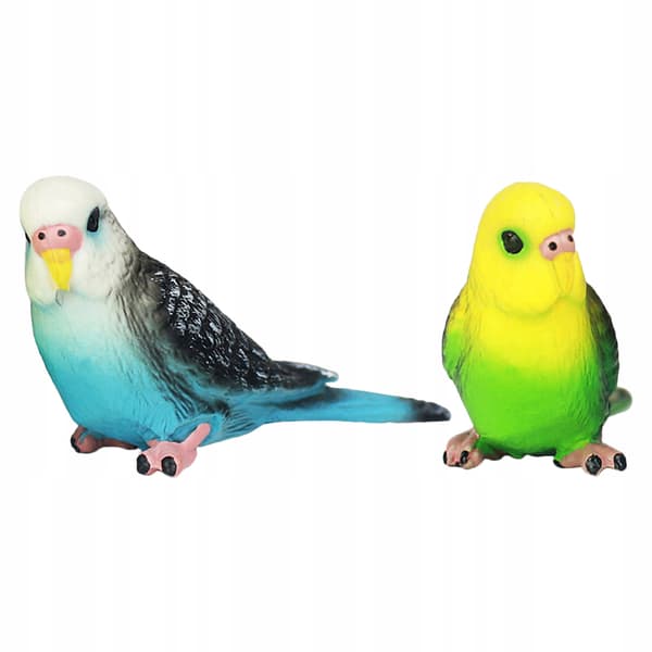 2 COLOURFUL SMALL PARROT FIGURINES – DECORATIONS FOR THE HOME AND OFFICE