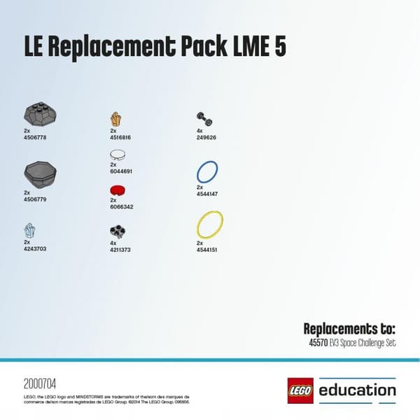 Lego Mindstorms Edu EV3 Spare Parts 2000704