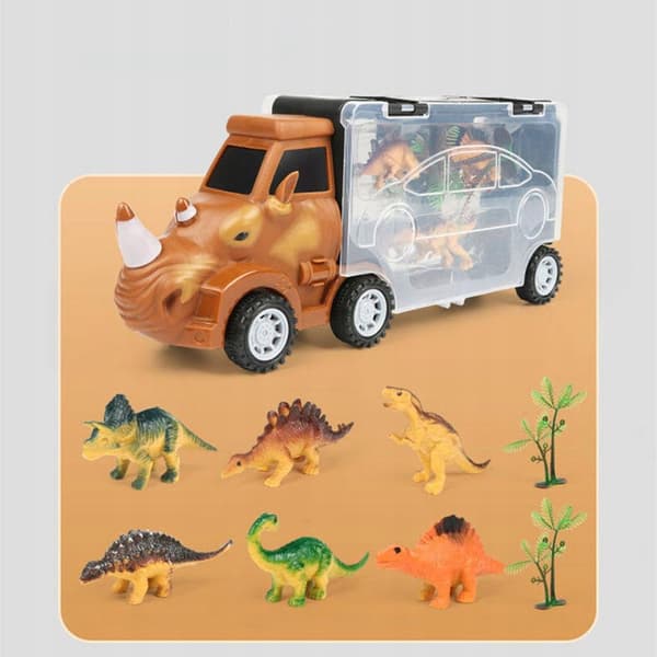 Transport lorry with 4 mini plastic animals – Pull-Back toy set: long-nosed rhino