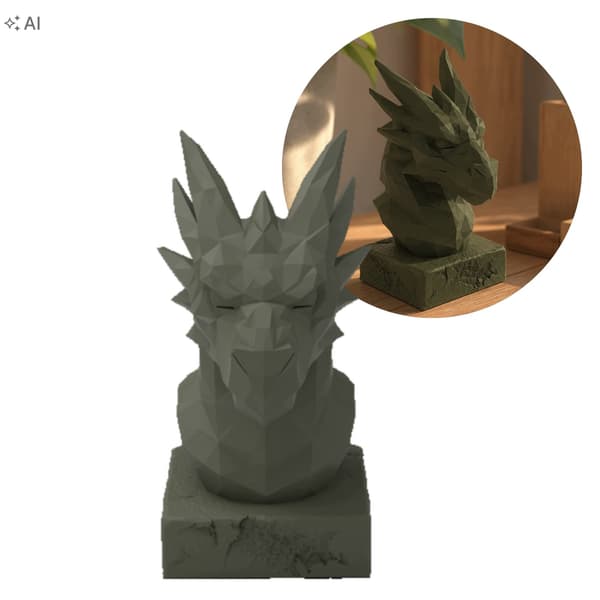 LOW-POLY DRAGON FIGURINE – DECORATIVE BUST ON A BASE – MANY COLOURS AVAILABLE
