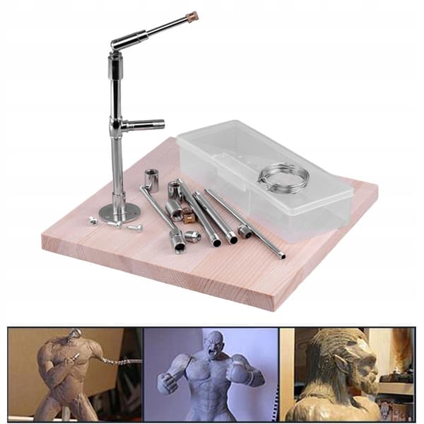 Display stand for action figures – Carved clay workbench with storage box