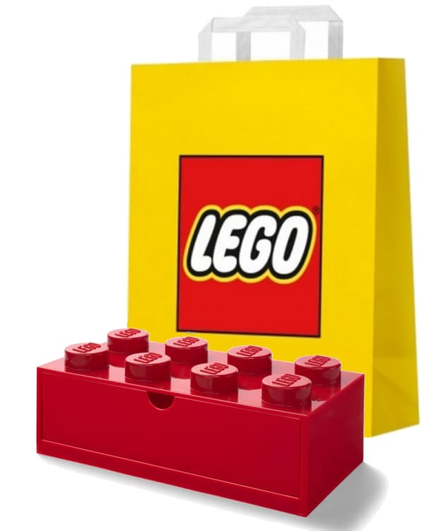 LEGO DESK STORAGE BOX WITH DRAWER – BRICK 8 BRICKS – RED BOX + BAG