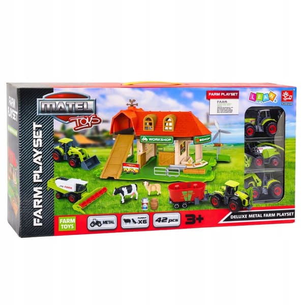 Farm Set: Barn, Tractors, Animal Figures – 42 pieces