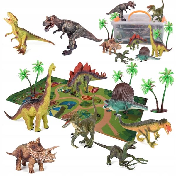 Large Dinosaur Set for Children: Mat, Container, Accessories, Dinosaur